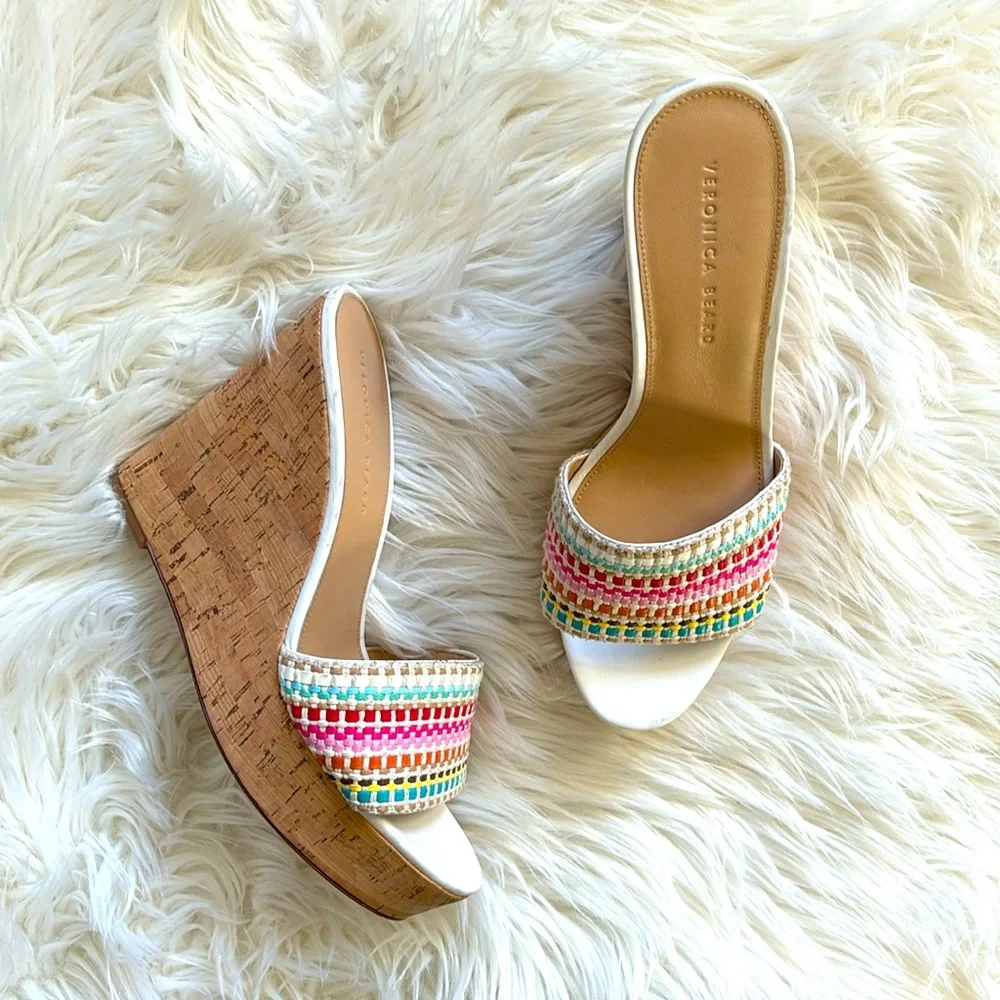 Veronica Beard NWOB Dali Raffia Wedge Sandals Snow Multi 11 - Picture 2 of 12